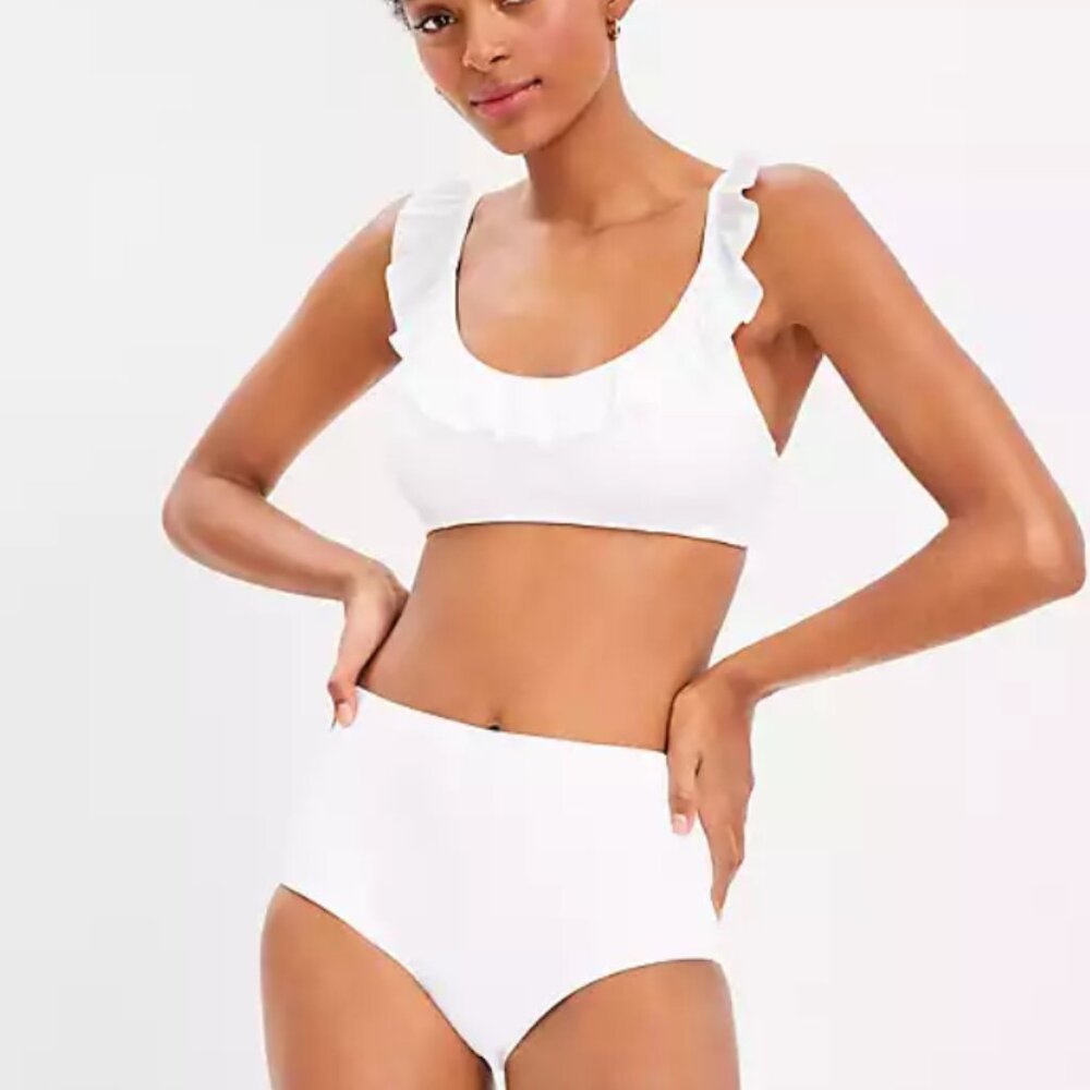 LOFT Beach High Waist Bikini Bottom in White Size S